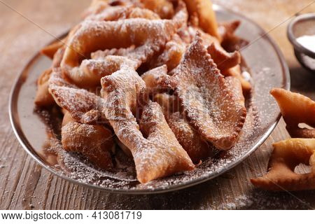 fried bugne and sugar- french gastronomy