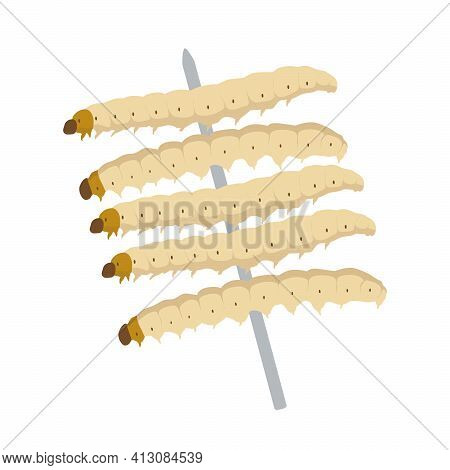Food Insects: Bamboo Worm Or Bamboo Caterpillar Insect Deep-fried Crispy For Eating As Food Items On