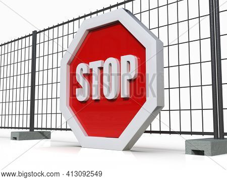 3d render STOP! You are Not Allowed Here, Red Octagonal Stop Roadsign with Big Hand Symbol for Prohibited Activities, Traffic Stop Blocking Sign, Prohibition Icon, No Entry Signal, Red Warning