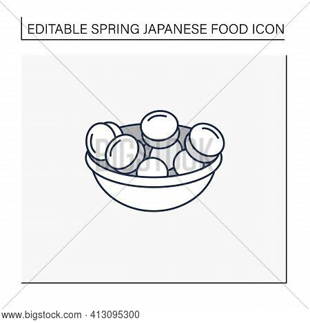 Ume Line Icon.salted Japanese Plums.umeboshi Fruit Into Bowl.spring Japanese Food Concept. Isolated 