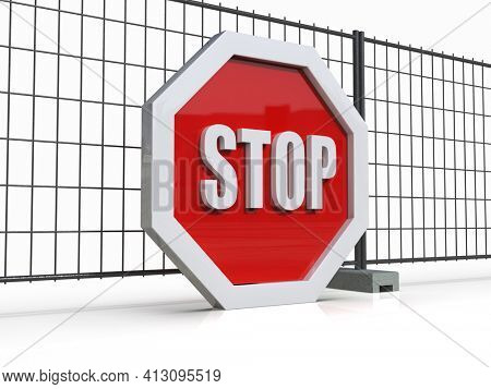 3d render STOP! You are Not Allowed Here, Red Octagonal Stop Roadsign with Big Hand Symbol for Prohibited Activities, Traffic Stop Blocking Sign, Prohibition Icon, No Entry Signal, Red Warning