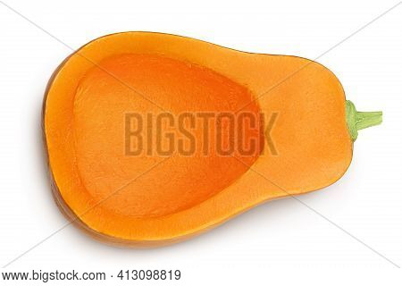 Butternut Squash Half Isolated On White Background With Clipping Path And Full Depth Of Field. Top V