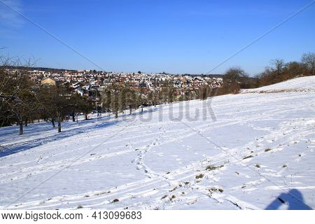 View Of A Building Area With Single And Multi-family Houses In Weissach