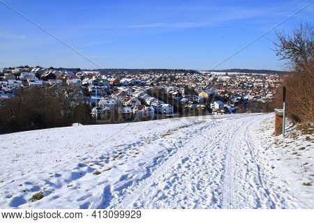 View Of A Building Area With Single And Multi-family Houses In Weissach