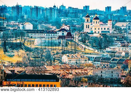 View Of Vilnius From The Hill Of Three Crosses Point Of View To The  Vilnius City.