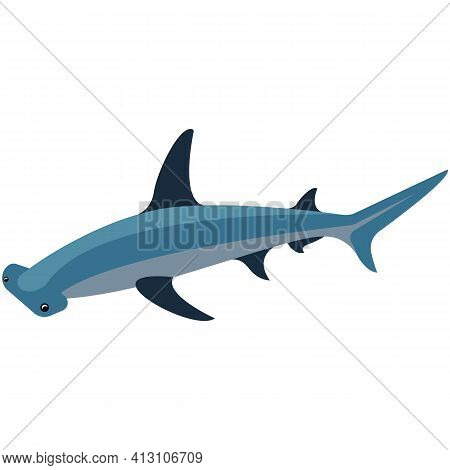 Shark Hammer Vector, Hammerhead Fish Icon On White