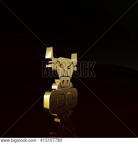 Gold Minotaur Icon Isolated On Brown Background. Mythical Greek Powerful Creature The Half Human Bul