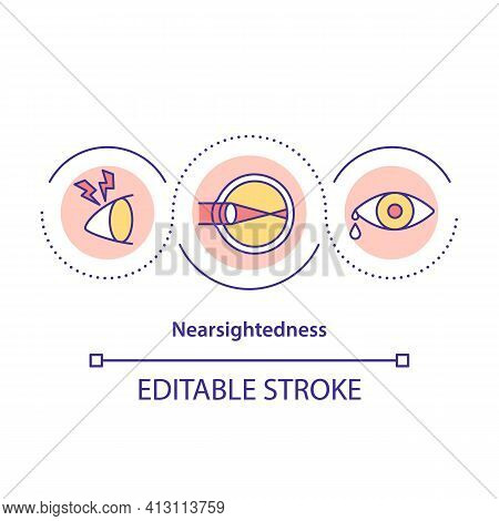 Nearsightedness Concept Icon. Vision Condition Idea Thin Line Illustration. Blur With Eyeglasses. Co