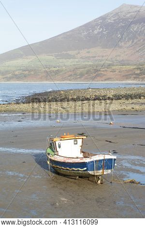 Trefor Beach, Wales. Remote Sandy Beach In A Bay On The Llyn Peninsula. A Bright Sunny Spring Day. P