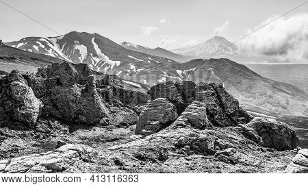 Black And White View Near The Ilyinsky Volcano, Kamchatka Peninsula, Russia