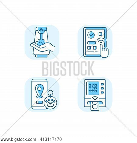 Contactless Technology Blue Rgb Color Icons Set. Predictive Touch Technology To Reduce Contact With 