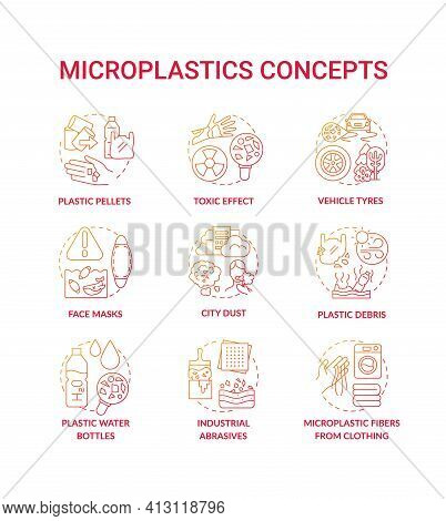 Microplastics Concept Icons Set. Top Environmental Challenges Idea Thin Line Rgb Color Illustrations