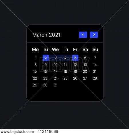 Digital Calendar Ui Widget. Vector Illustration. Vector Illustration