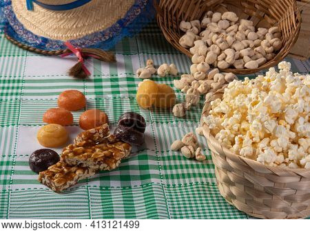 Festa Junina In Brazil, Typical Festa Junina Table In Brazil With Popcorn And Typical Sweets And Pro