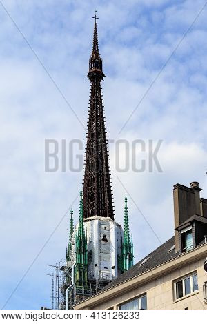 Rouen, France - August 31, 2019: It Is The Spire Of The Rouen Cathedral, 151 Meters High, Overlookin