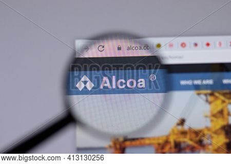 New York, Usa - 18 March 2021: Alcoa Company Logo Icon On Website, Illustrative Editorial