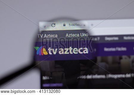 New York, Usa - 18 March 2021: Tv Azteca Company Logo Icon On Website, Illustrative Editorial