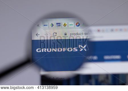New York, Usa - 18 March 2021: Grundfos Company Logo Icon On Website, Illustrative Editorial