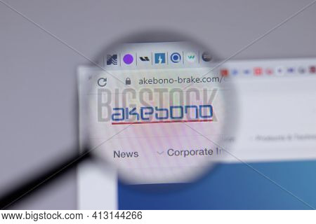 New York, Usa - 18 March 2021: Akebono Brake Industry Company Logo Icon On Website, Illustrative Edi