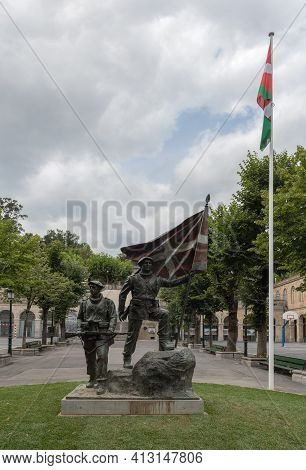Guernica, Spain, July 29, 2018: Bronze Sculpture Entitled Homage To The Gudaris, Guernica, Basque Co