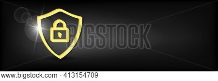 Shield Security With Lock Icon Isolated On Black Background. Protection, Safety, Password Security. 