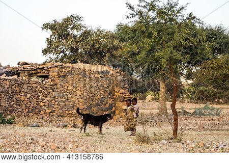 Axum, Ethiopia - Feb 11, 2020: Ethiopian Children Seen On The Road From Axum To Gheralta, Tigray In 