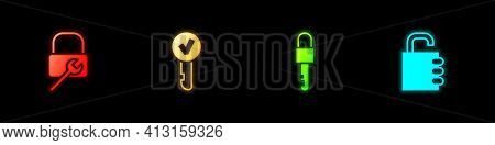 Set Lock Repair, Key, Locked Key And Safe Combination Lock Icon. Vector
