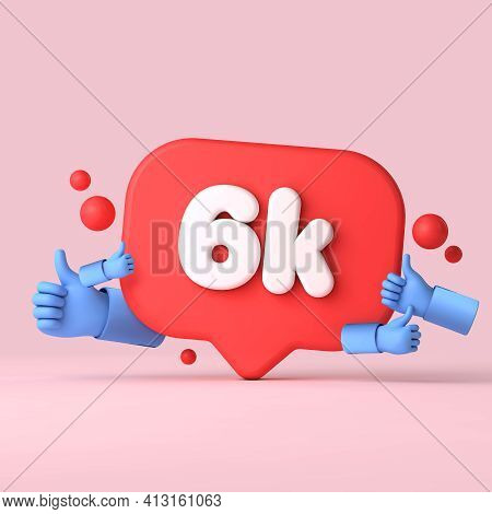 6 Thousand Followers Social Media Banner Thumbs Up. 3d Rendering