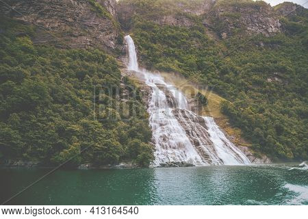 The Bridegroom Waterfall. Friaren, Skageflafossen, Geitfossen, Geirangerfjord, Norway