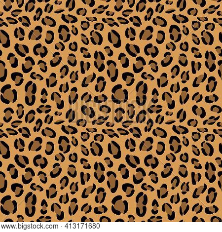 Seamless Pattern Of Leopard Skin. Background Design, Textile Decoration, Animalistic Print.