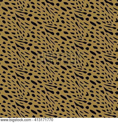Seamless Pattern Of Serval Cat Skin. Background Design, Textile Decoration, Animalistic Print.