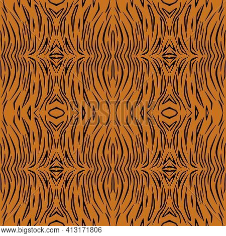 Seamless Pattern Of Tiger Skin. Background Design, Textile Decoration, Animalistic Print.