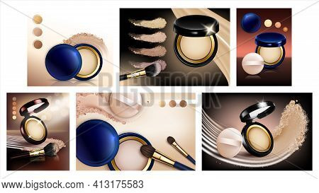 Powder Cosmetics Creative Promo Posters Set Vector