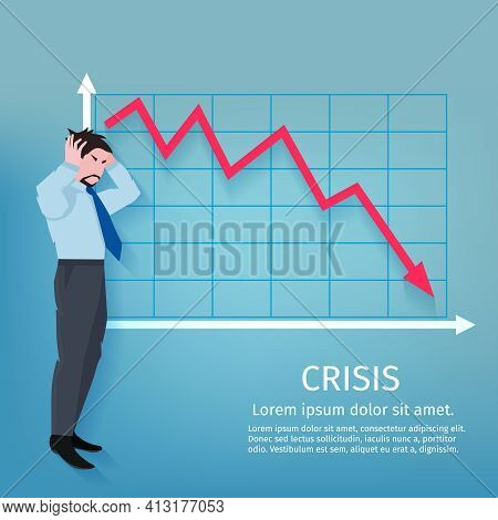 Frustrated Businessman With Descending Finance Chart Crisis Poster Vector Illustration