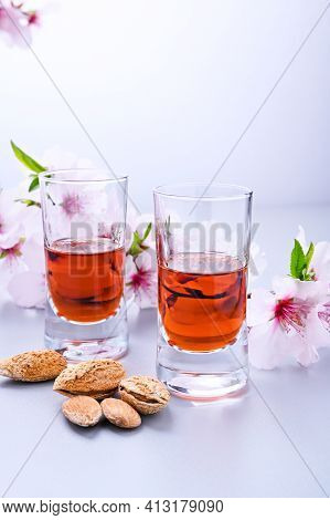 Almond Liquor. The Traditional Strong Drink In Italy To Complete The Dinner Is A Liqueur Made From N