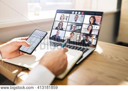 Virtual Business Presentation Or Videoconferencing On Computer Screen
