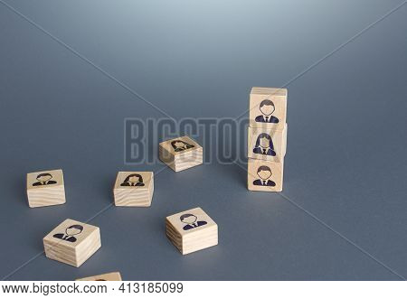 Figurine Blocks With Employees. Personnel Recruitment Concept. Team Building. Company Organization. 