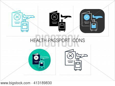 Health Passport Icons Set.incorrect Documents. Error In Health Records. Travel Ban.covid19 Concept. 