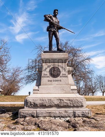 Gettysburg, Pennsylvania, Usa March 13, 2021 A Military Monument Dedicated To The 111th New York Inf