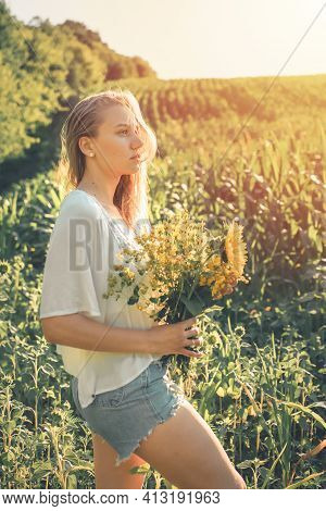 Vitamin D In Womens Health, Role Of Vitamin D3 Supplements In Female Health. Young Woman Enjoying Su