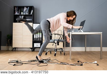 Stumble And Fall Over Wire In Office