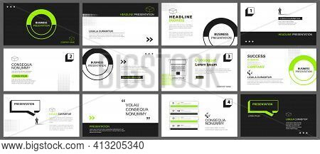 Presentation And Slide Layout Background. Design Green And Black Geometric Template. Use For Busines