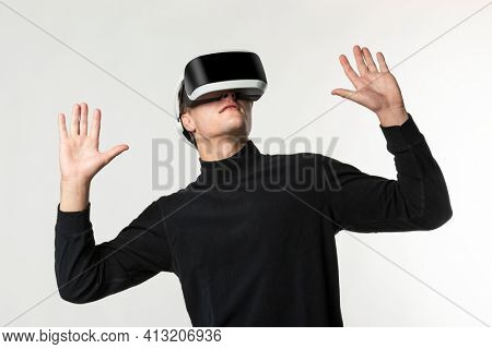 Man in virtual reality glasses smart technology