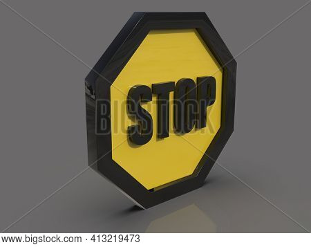 3d render STOP! You are Not Allowed Here, YellowÂ Octagonal Stop Roadsign with Big Hand Symbol for Prohibited Activities, Traffic Stop Blocking Sign, Prohibition Icon, No Entry Signal, Yellow Warning