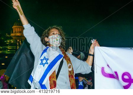 Haifa, Israel - March 17, 2021: Protest Rally Against Prime Minister Benjamin (bibi) Netanyahu, With