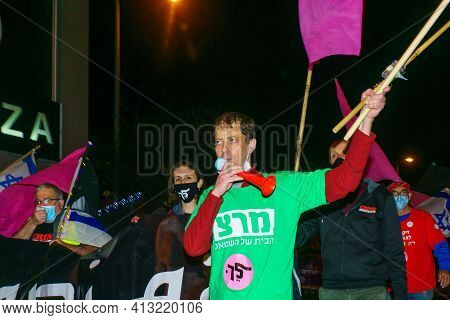 Haifa, Israel - March 17, 2021: Protest Rally Against Prime Minister Benjamin (bibi) Netanyahu, In H