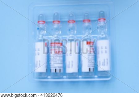 Blurred Image Russian Vaccine Against Coronavirus Gam-covid-vac, With The Marketing Name Sputnik V