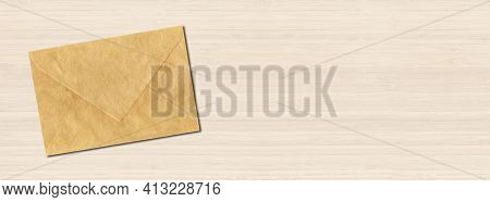 Brown Paper Enveloppe Mockup Template Isolated On Horizontal White Wooden Banner