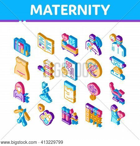 Maternity Hospital Isometric Icons Set Vector Illustration