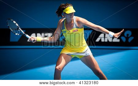 เมลเบิร์น - 17 มกราคม: Garbine Muguruza ของสเปนของเธอสูญเสียรอบสองกับ Serena Williams ของ